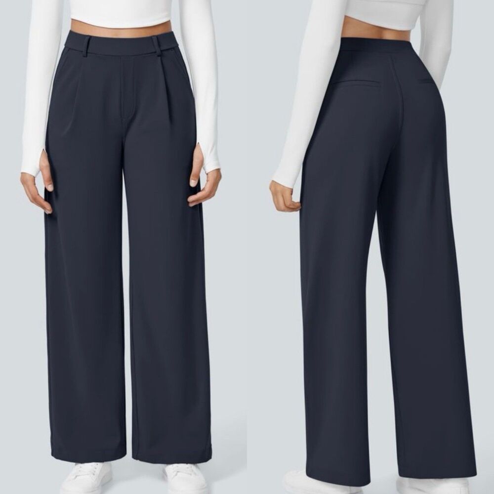 Halara Flex DayStretch High Waisted Pocket Straight Leg Work Pants Large Navy